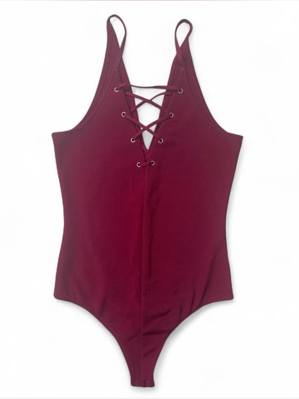 Express Burgundy Lace-Up One-Piece Bodysuit